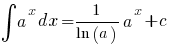 int{}{}{a^x dx} = 1/{ln(a)} a^x + c
